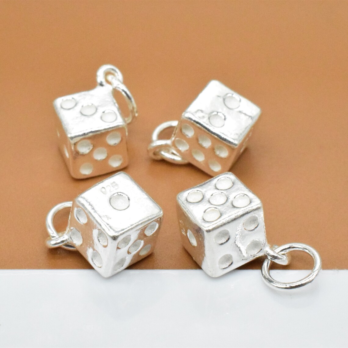 2 Sterling Silver Dice Charms 3D 925 Silver Dice Charms Etsy