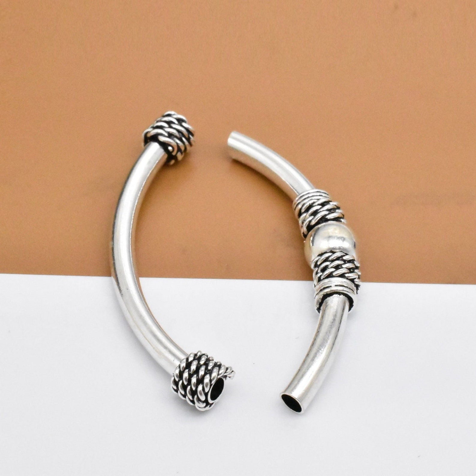 Sterling Silver Curved Tube Beads 925 Silver Tube Bead Etsy