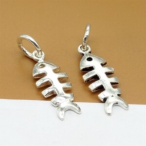 5 Sterling Silver Fish Bone Charms, Fish Skeleton Charms, Cat Charms, Bracelet Charm, Necklace Charm, 925 Silver Fish Bone Charms