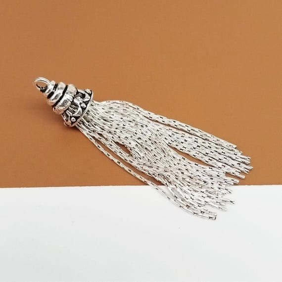 Sterling Silver Bamboo Chain Tassel Charm, 925 Silver Oxidized Tassel Charm, Chain Tassel Pendant, Earring Charm, Bracelet Necklace Charm