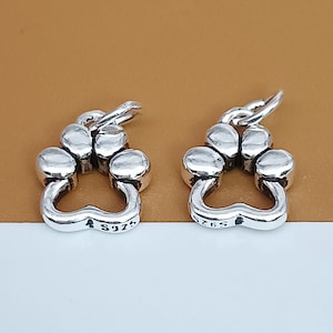 4 Sterling Silver Paw Charms, 925 Silver Paw Charm, Animal Lover Charm, Paw Print Charm, Pet Charm, Bracelet Charm, Necklace Charm