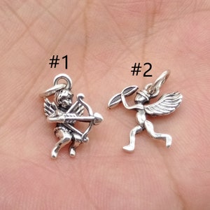 2 Sterling Silver Cupid Charms, 925 Silver Cupid Charms , Arrow Through Heart Cupid, Angel Charm, Bracelet Charm, Necklace Charm