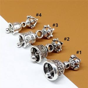 Sterling Silver Dorje Bell Style Beads, 925 Silver Dorje Beads for Bracelet, Om mani padme hum Beads