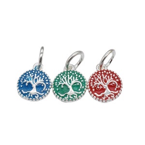 5 Sterling Silver Life Tree Charms with Enameled, 925 Silver Tree of Life Charm, Engraved Life Tree, Tree Charm for Necklace Bracelet