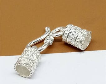 Sterling Silver Leather End Cap, 925 Silver Leather Cord End Cap with Hook Clasp, Total Length 33mm, Cap Inside 5mm