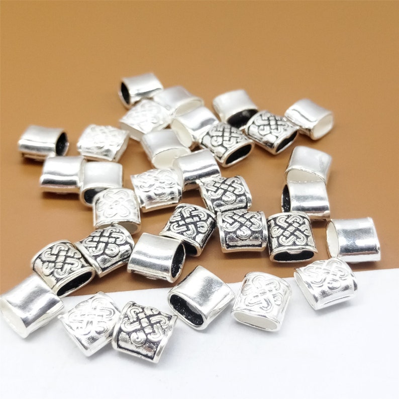 8 Sterling Silver Knot Tube Beads Flat Leather Cord Beads Etsy