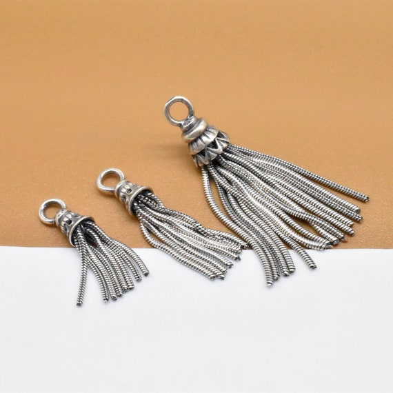 Sterling Silver Chain Tassel Charm, 925 Silver Tassel Pendant, Snake Chain Tassel, Snake Tassel Charm for Tassel Necklace, Tassel Jewelry