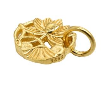 1pcs  18K Gold Vermeil Style Lotus Charms, 925 Sterling Silver Lotus Charm 2-Sided with Heavy 18K Gold plated, Yoga Charm, Buddhism Charm