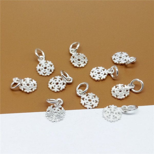 10 Charm Fiocco di Neve in Argento Sterling, Charm Piccola Neve, Ciondoli di Natale, Ciondolo Fiocco di Neve in Argento 925, Ciondolo Invernale