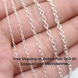 Sterling Silver Round Cable Chain, Bulk Cable Chain, Unfinished Cable Chain, 925 Silver Cable Chain 1.1mm 1.4mm 2.1mm 2.3mm 2.5mm Footage