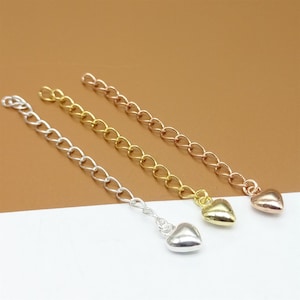 5 Sterling Silver Heart Extension Chains, Gold Plated Heart Extender Chain, 925 Silver Chain Extender, Rose Gold Plated Chain Extension 55mm