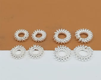 15 Sterling Silver Coiled Ring Beads, 925 Silver Twisted Rope Ring Bead, Coiled Spacer Bead, Necklace Bead, Bracelet Bead 5.5mm 6.5mm