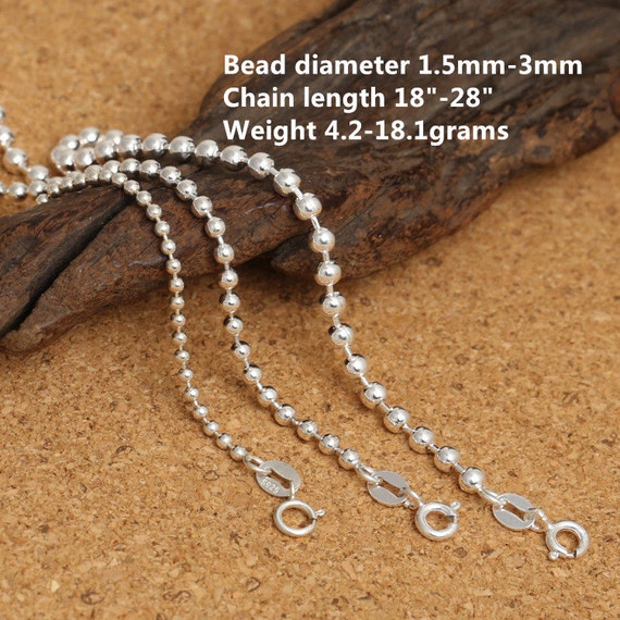 10 pcs 36" Sterling Silver 2mm Ball Chains Necklaces 