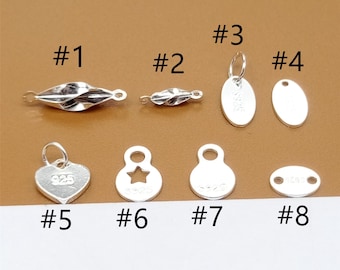 30 Sterling Silver Quality Tags for Extension Chains, Connector Charms for Bracelet Necklace, 925 Silver Small Disc Charms, Jewelry Findings