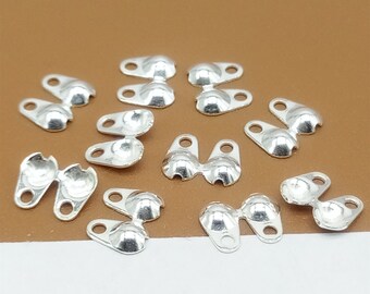 200Pcs End Cap Knot Cover 3mm Clamshell Metal Plated Open Bead Tips 6mm...