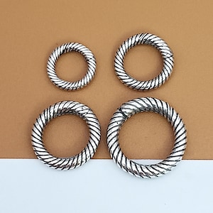 2 Sterling Silver Coiled Push Clasp, 925 Silver Spring Ring Clasp, Round Hinged Clasp, Bracelet Clasp, Necklace Clasp 10mm 12mm 14mm 16mm