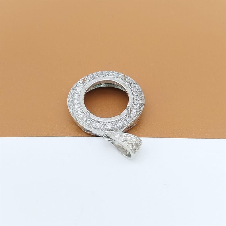 925 Sterling Silver Round Pave Halo Pendant Blank With Prong Setting ...