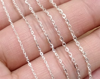 Sterling Silver Flat Cable Chain, Bulk Cable Chain, Unfinished Cable Chain, 925 Silver Hammered Cable Chain 1mm 1.1mm 1.2mm 1.4mm 1.6mm