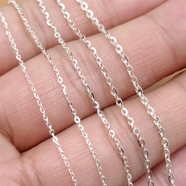 Sterling Silver Flat Cable Chain, Bulk Cable Chain, Unfinished Cable Chain, 925 Silver Hammered Cable Chain 1mm 1.1mm 1.2mm 1.4mm 1.6mm