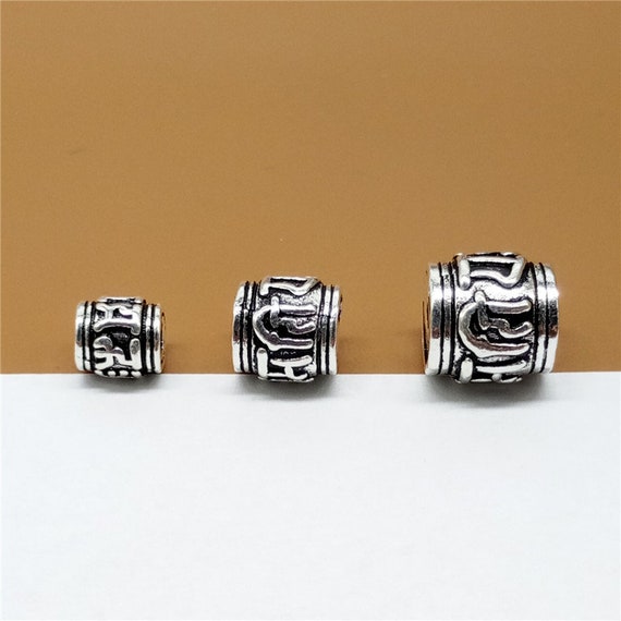 Sterling Silver Barrel Beads Sterling Silver Om Mani Padme Hum