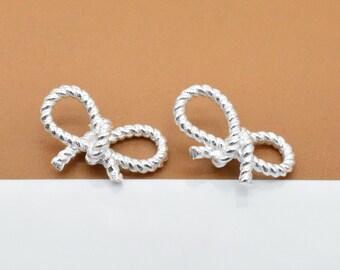 2 Sterling Silver Bow Charms, 925 Silver Bow Charm, Shiny Bow, Bracelet Charm, Necklace Charm, Earring Charm