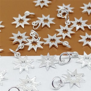 10 Sterling Silver Sun Charms, Small Sunshine Charms, Shiny Sun, 925 Silver Sun Charms