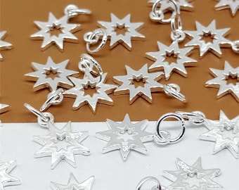 5 Sterling Silver Sun Charms, Small Sunshine Charms, Shiny Sun, 925 Silver Sun Charms