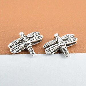 10 Sterling Silver Dragonfly Beads 2-sided, 925 Silver Dragon Fly Bead, Insect Bead, Bracelet Bead, Necklace Bead