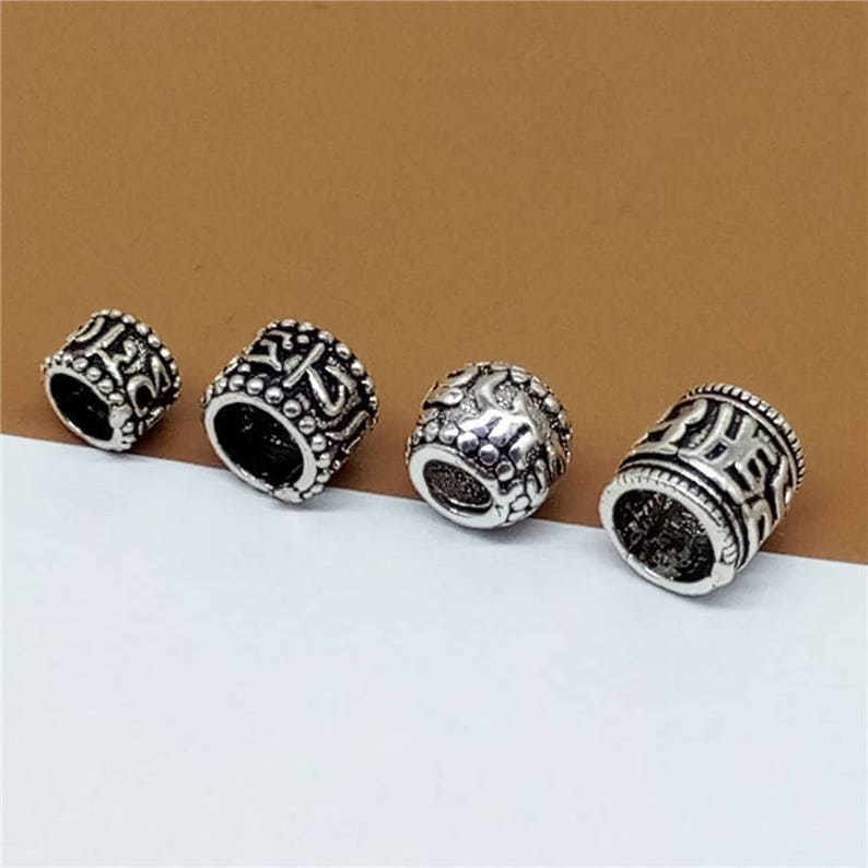 Sterling Silver Om mani padme hum Beads Sterling Om Spacer Beads Om Tube Beads Sterling Silver Buddhist Buddhism Bead