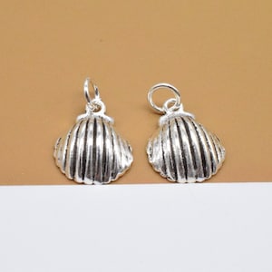 4 Sterling Silver Shell Charms, 925 Silver Seashell Charm, Seaside Charm, Beach Charm, Ocean Charm, Necklace Charm, Bracelet Charm