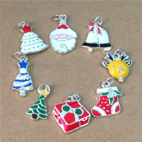 sterling silver christmas charms santa claus charm bell etsy christmas charms