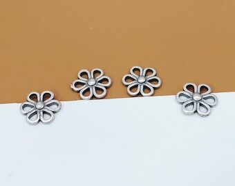 2 Sterling Silber Daisy Blume Charms, 925 Silber oxidierter Blumencharme, Naturcharme, Blütencharme, Armbandcharme, Kettenanhänger 8.5 mm