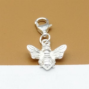 Sterling Silver Honey Bee Clip On Charm, 925 Silver Bee Clip Charm with Clip On Lobster Clasp,  Bracelet Charm, Necklace Charm