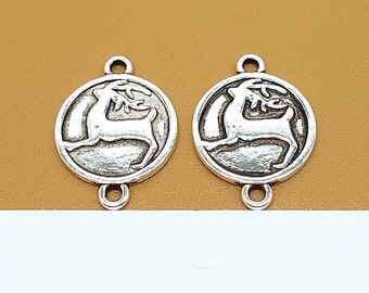 2 Sterling Silver Reindeer Connector Charms, 925 Silver Deer Connector Charm, Oxidized Elk Pendant, Necklace Connector Charm, Bracelet Charm