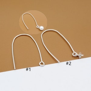 4 Pairs Sterling Silver U Shape Ear Wires, 925 Silver Ear Wire, Earring Wire, Ear Wire w/ Flower Cup Peg for Half Drilled Pearl Bead
