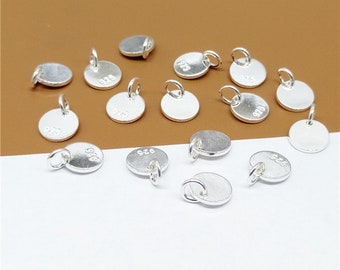 15 Charmes d’étiquettes rondes en argent sterling avec anneau de saut, charme d’étiquettes en argent 925