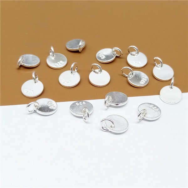 15 Sterling Silver Small Round Tag Charms with Jump Ring, 925 Silver Tags Charm