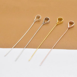 15 Sterling Silver Plain Bails with Eyepin, 925 Silver Drop With Eye Pin, Gold Plated Pendant Bail, Rhodium Plated Charm Bail, Pin 41x0.5mm