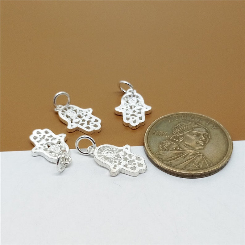 2 Sterling Silver Hamsa Hand Charms 925 Silver Hamasa Charms 2-Sided