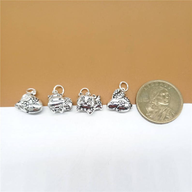 Sterling Silver Chinese Zodiac Charm, 925 Silver Charm Rat Ox Tiger Rabbit Dragon Snake Horse Goat Monkey Rooster Dog Pig image 2