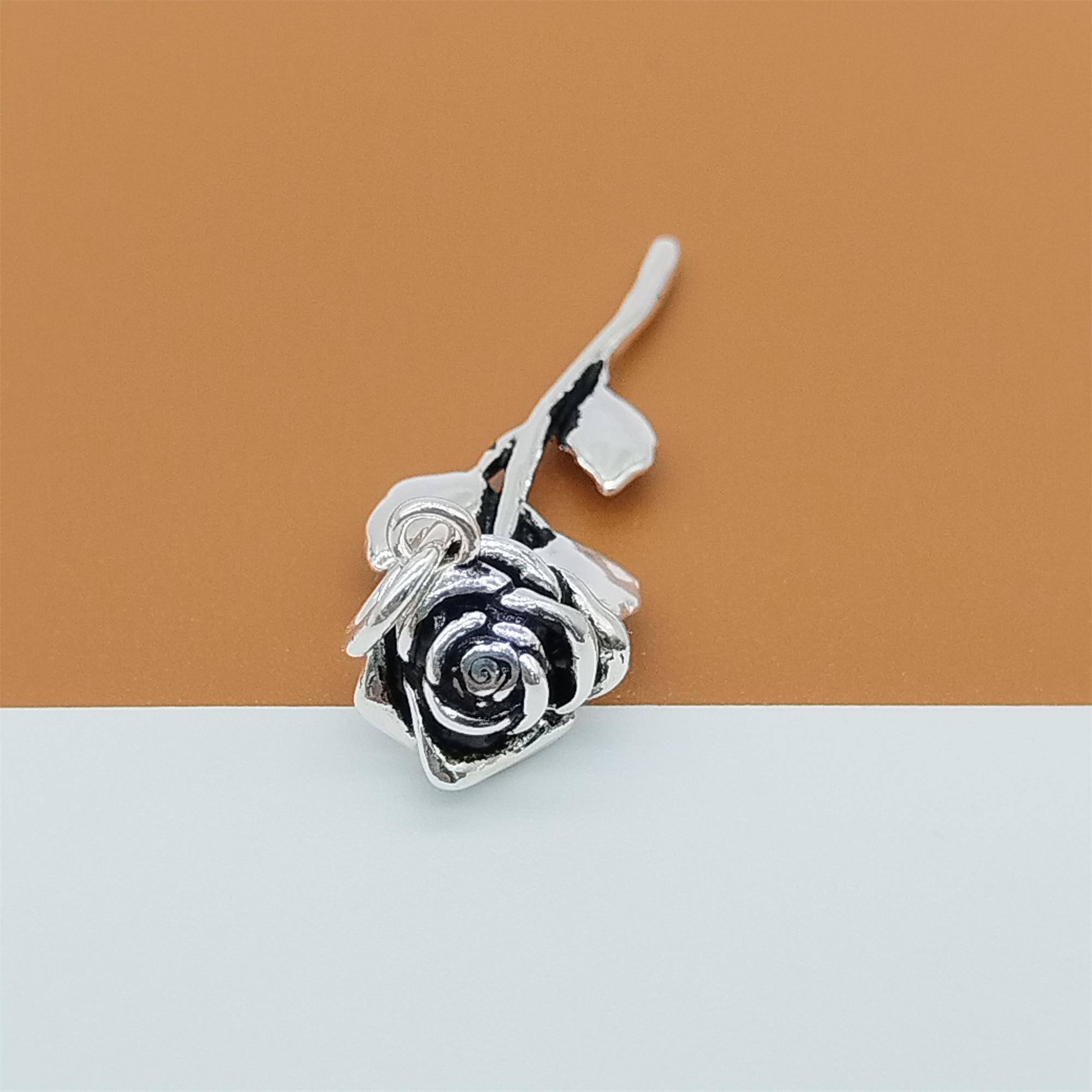 Sterling Silver Rose Charm, 925 Silver Rose Flower Charm, Small