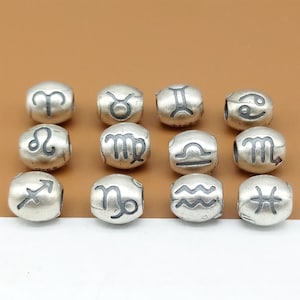 5 Sterling Silver Zodiac Beads, 925 Silver Beads Aries Taurus Gemini Cancer Leo Virgo Libra Scorpio Sagittarius Capricorn Aquarius Pisces
