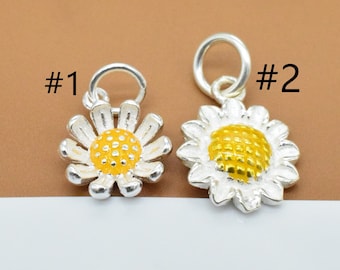 2 dijes de girasol esmaltados de plata de ley, dijes de girasol de plata 925, dije para collar, dije para pulsera, dije floral, dije de flor