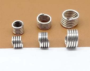 10 Sterling Silver Coiled Beads, Coiled Spacers, 925 Silver Spring Style Beads for Bracelet 4mm 5mm 6mm