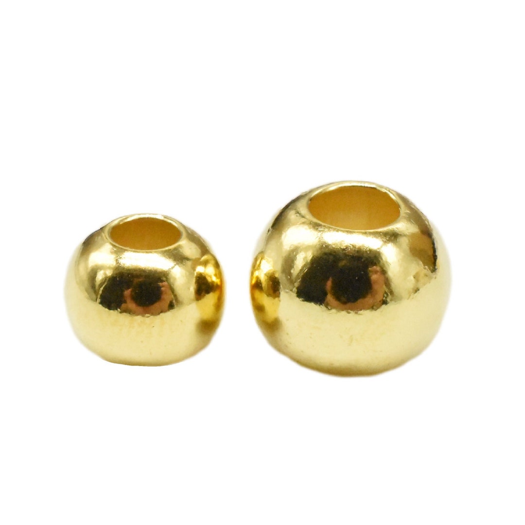 925 Sterling Silver Round Ball Bead W/ Heavy 18K Gold Plated, 18K Gold