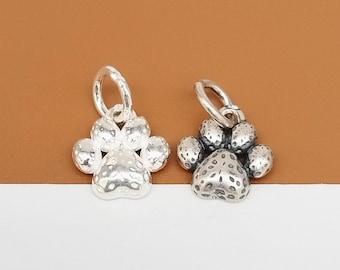 2 Pingentes de Pata de Animal de Estimação em Prata de Lei 925, Pingente de Pata em Prata 925, Pingente de Pata Pequeno, Pingente para Animal de Estimação, Pingente para Cachorro, Pingente para Gato, Pingente para Pulseira, Pingente para Colar
