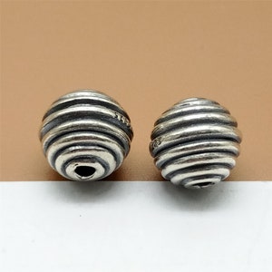 2 sterlingzilveren geoxideerde golfkralen, 925 zilveren golfkralen, kraal in Thanksgiving-stijl, gegolfde ronde kraal, afstandhouders armband