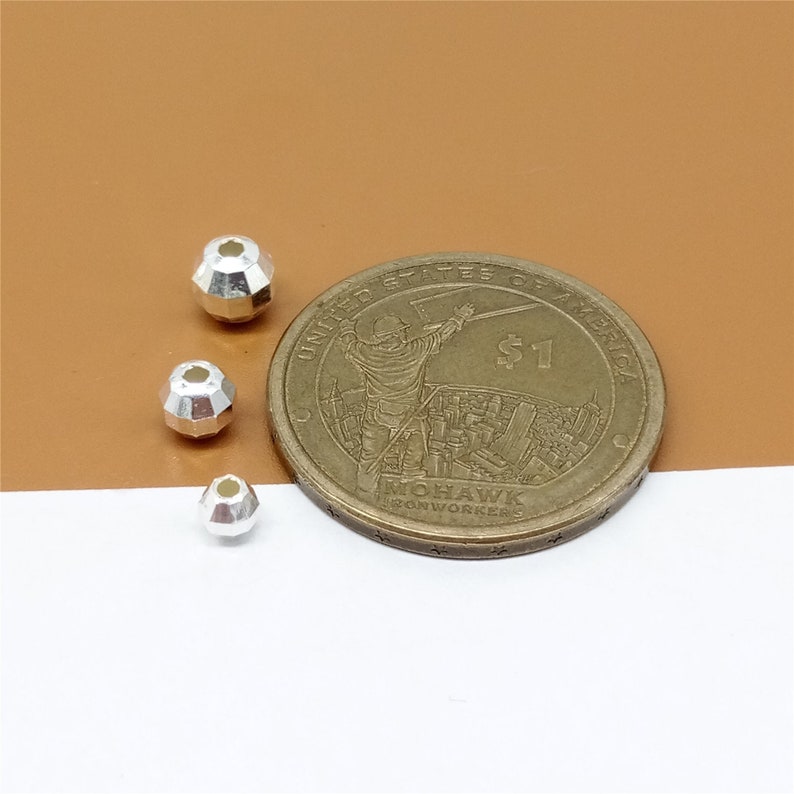 20 perles facettées en argent sterling, 925 perles facettées en argent 4mm 5mm 6mm, perle ronde taille diamant, perles bracelet, perles de collier image 2