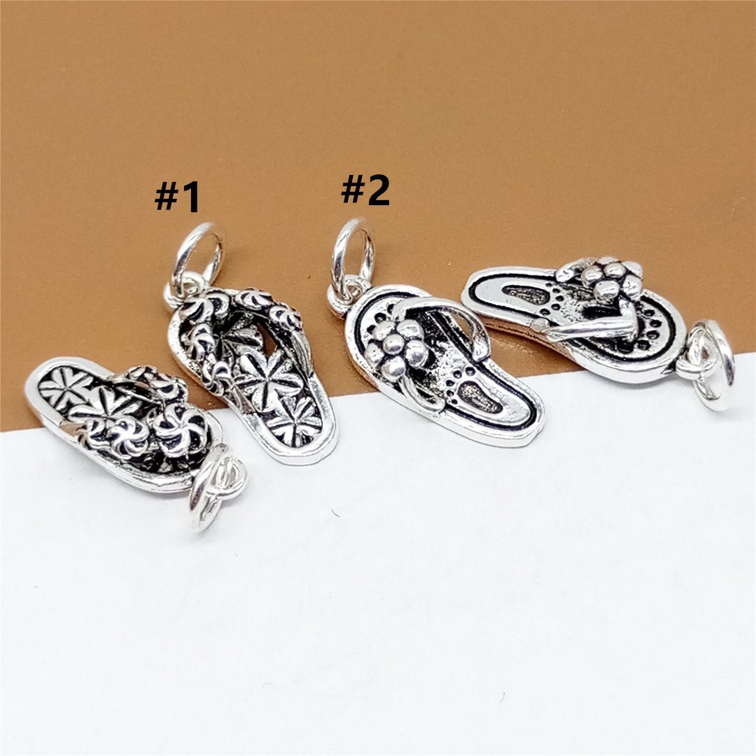 5 Sterling Silver Flip Flops Charms, 925 Silver Flip Flops Charms