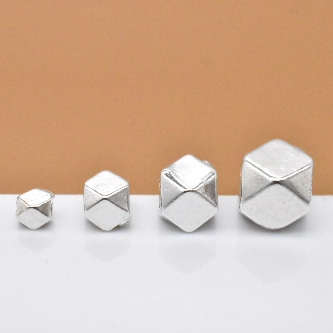 10 Sterling Silver Faceted Beads, 925 Silver Faceted Beads, Hexagon